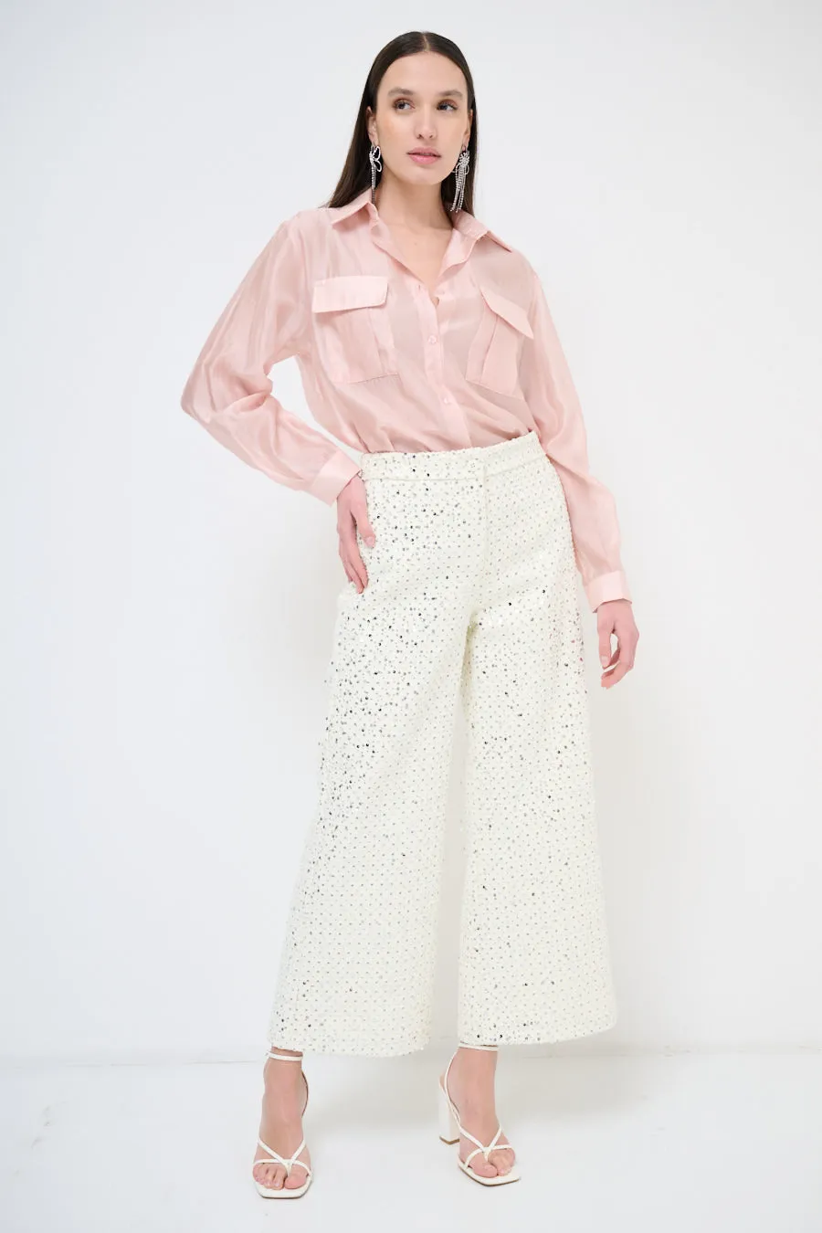 Wide-leg sequin trousers with high waist wholesale