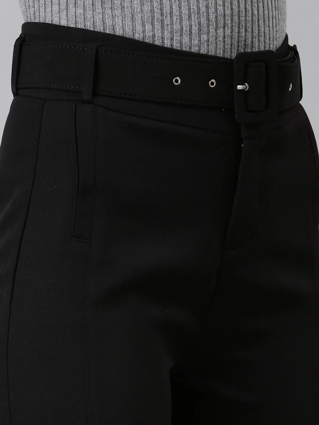 Women Black Solid Formal Trouser