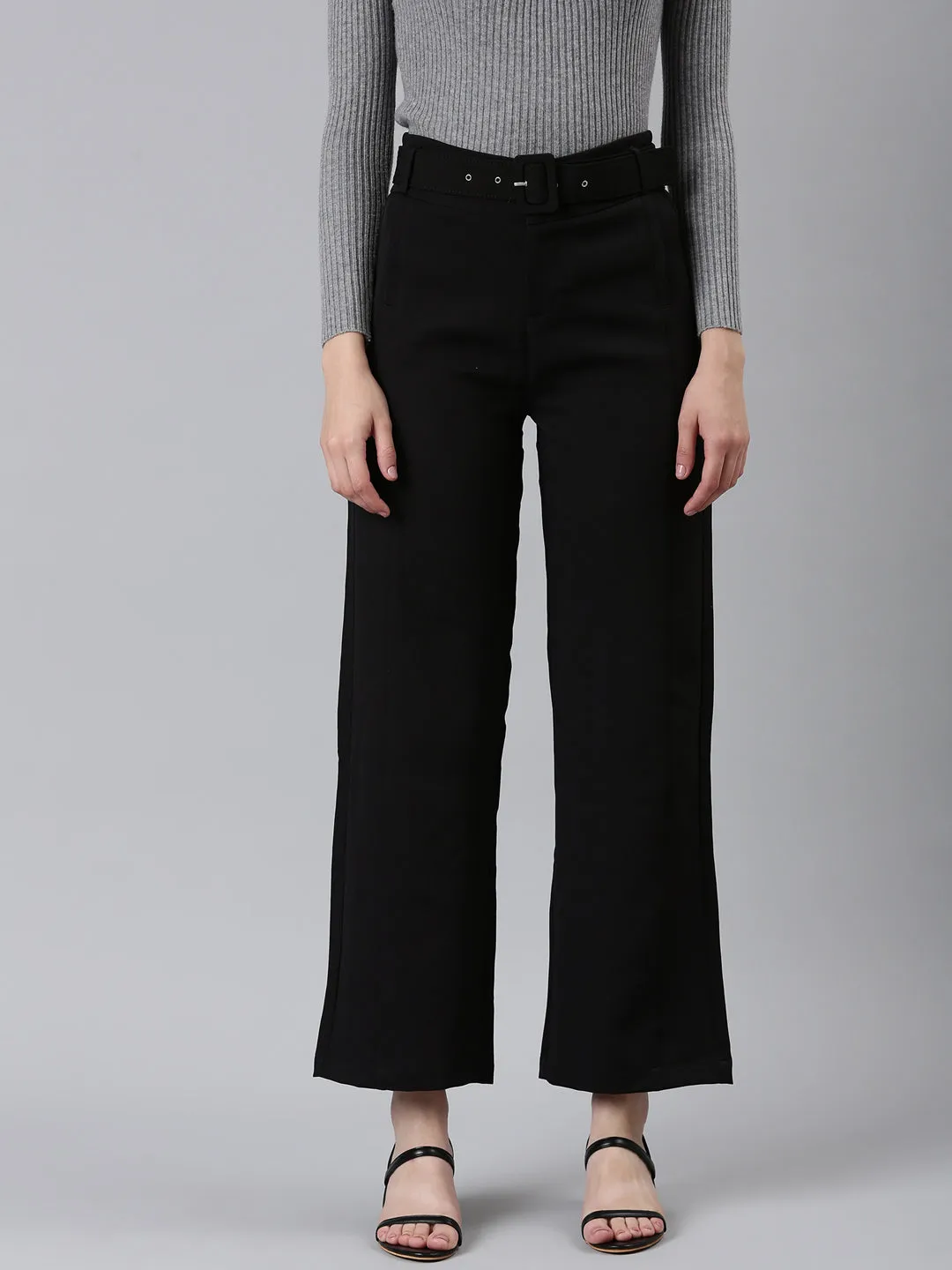 Women Black Solid Formal Trouser