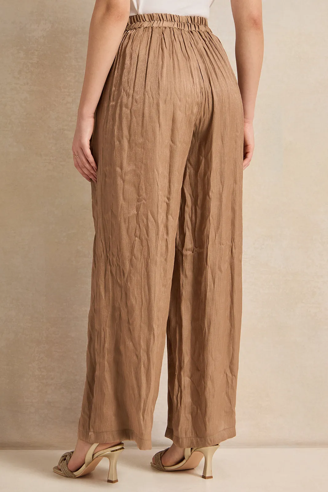 Women Bronze Shimmer Crinkled Trousers