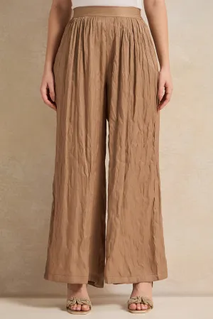 Women Bronze Shimmer Crinkled Trousers