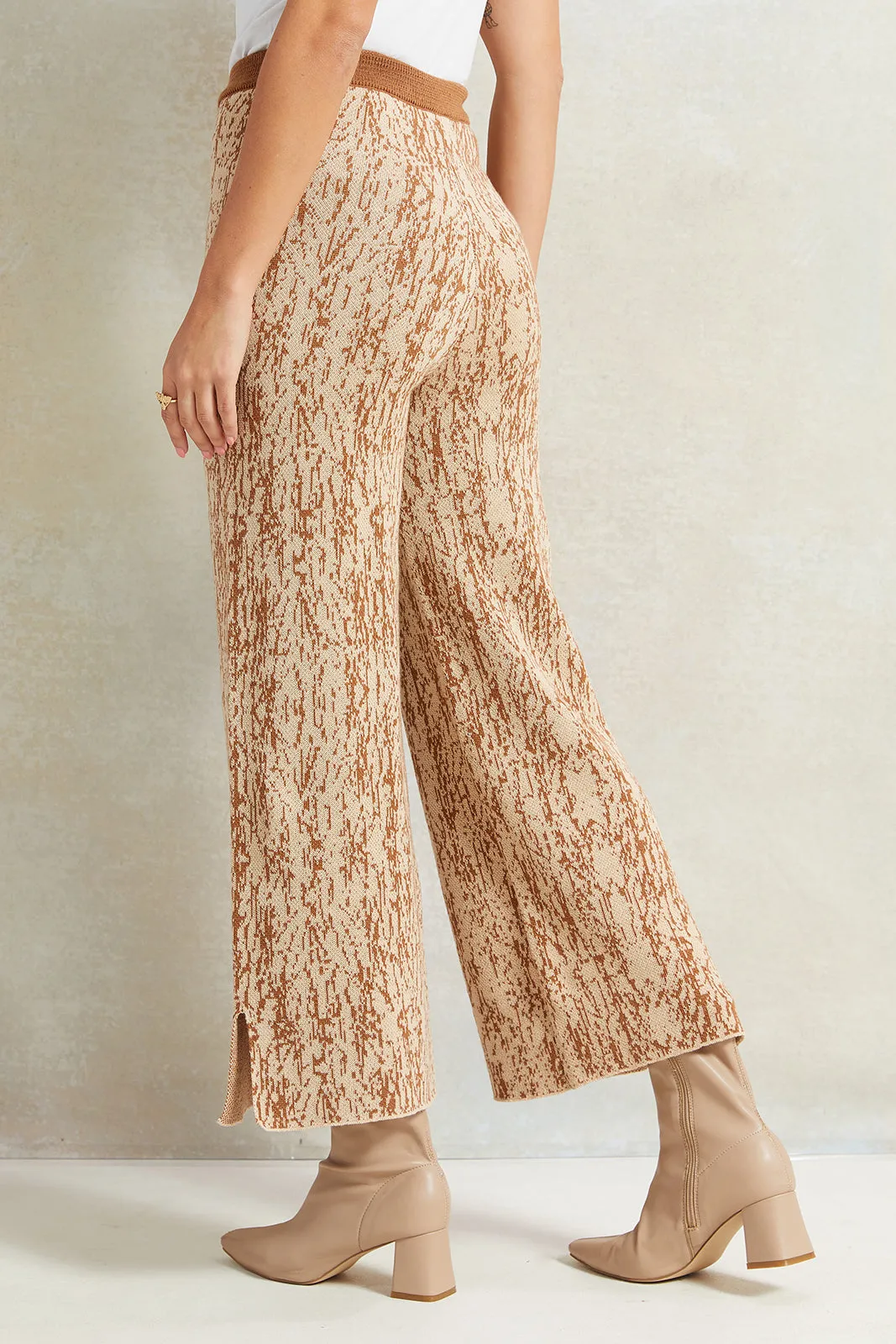 Women Brown Jacquard Wide Leg Pants