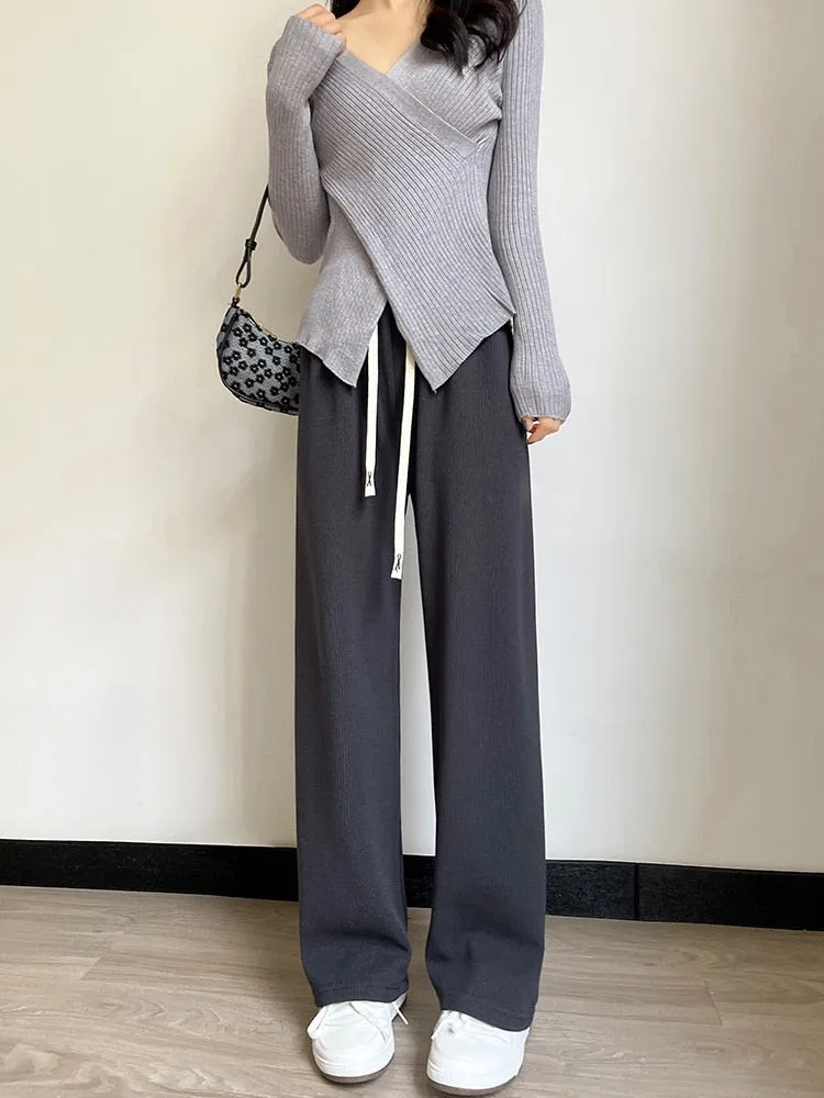 Women Soft Comfort Ribbed Pants Trousers