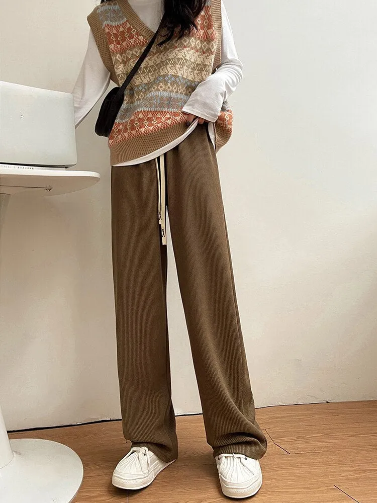 Women Soft Comfort Ribbed Pants Trousers