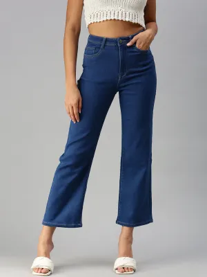 Women Solid Blue Wide Leg Jeans