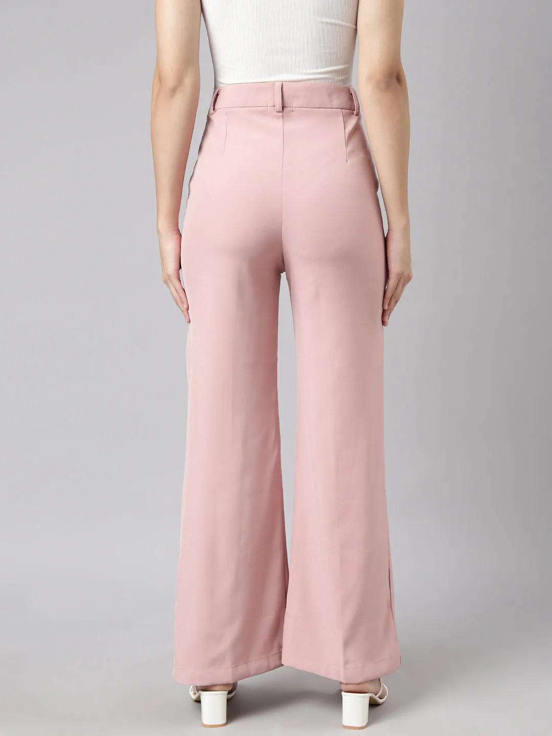 Women Solid Peach Parallel Trousers