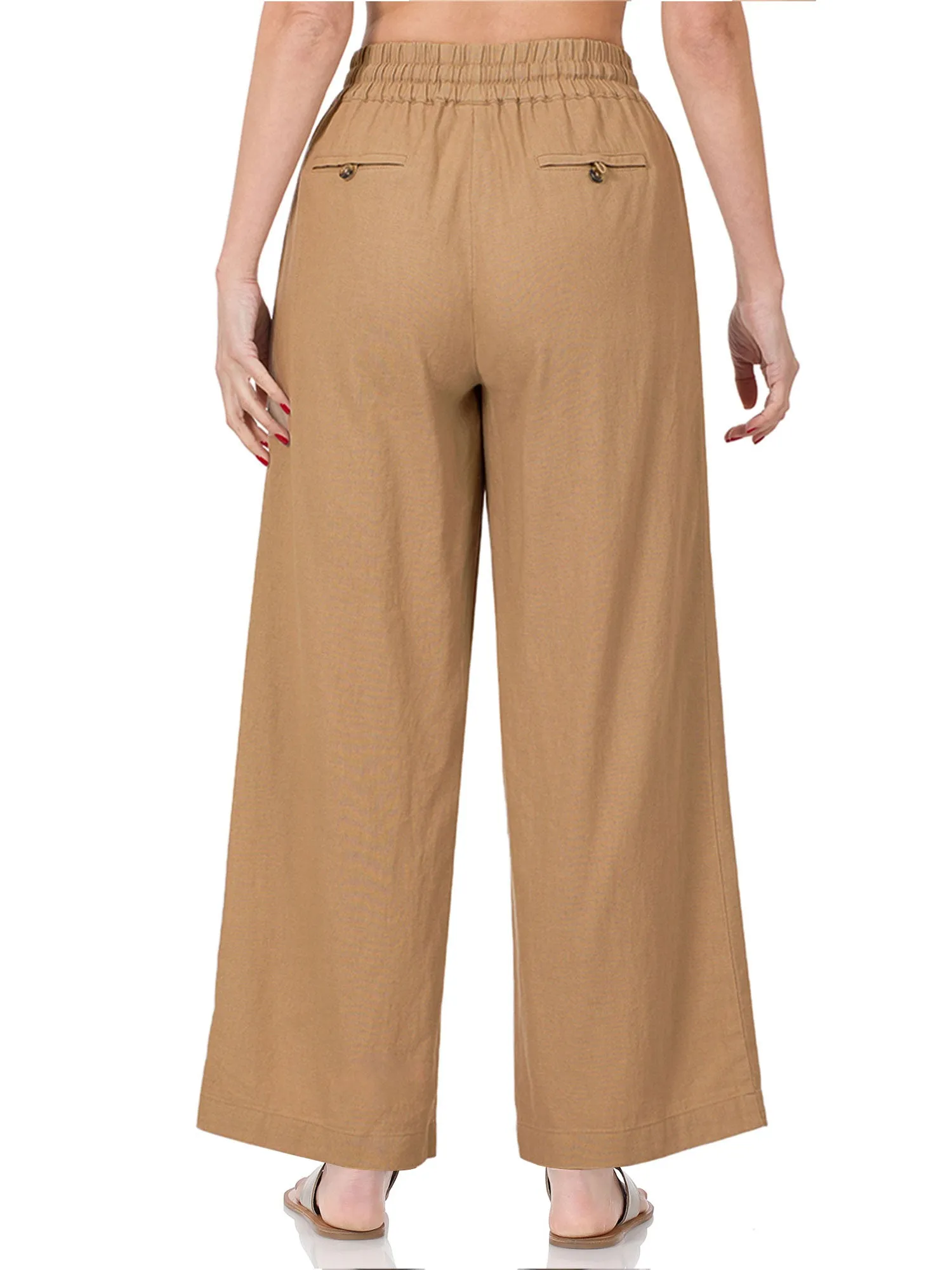 Womens Casual Linen Pants with Waist Drawstring and Side Pockets