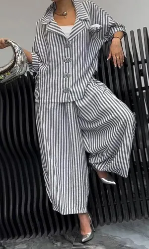 Women's Comfortable Striped Top And Pants Two-Piece Set